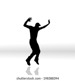 Vector silhouette of man on a white background.