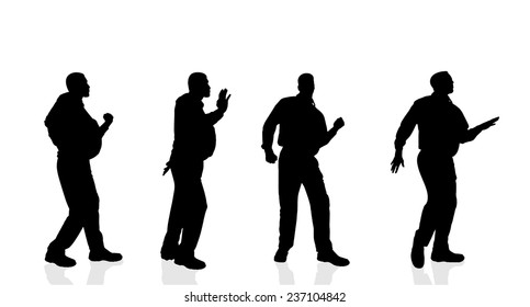 Vector silhouette of man on white background.