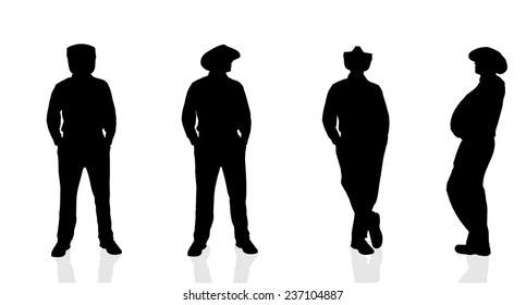 Vector silhouette of man on white background.