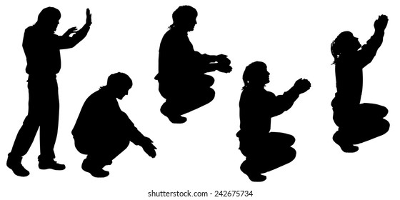 Vector silhouette of a man on white background.