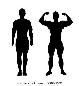 Vector silhouette of man on white background.