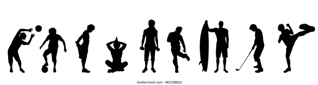 Vector silhouette of man on white background.