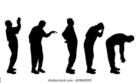 Vector silhouette of man on white background.