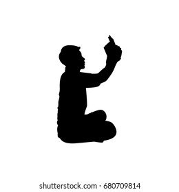 Vector silhouette of a man on white background.