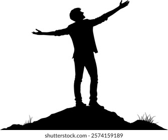 Vector silhouette man with outstretched arms of joy - success and happiness - goal achieved