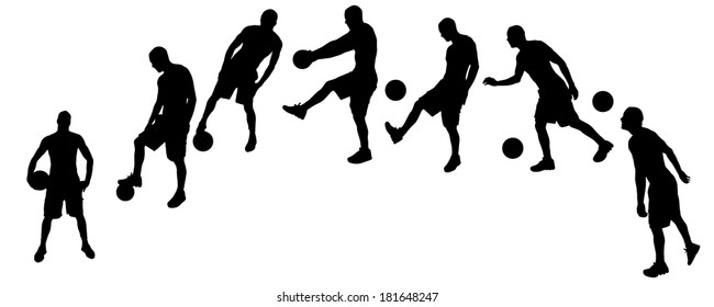 Vector silhouette of a man playing with a balloon.
