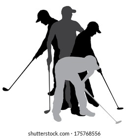 Vector silhouette of a man playing golf.