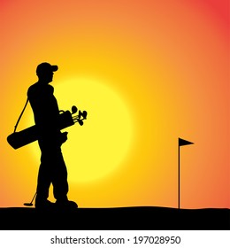 Vector silhouette of a man playing golf.