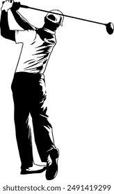 Vector Silhouette A Man playing golf