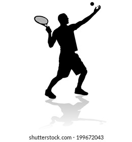 Vector silhouette of a man playing tennis.