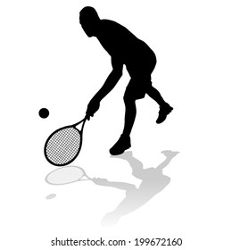 Vector silhouette of a man playing tennis.