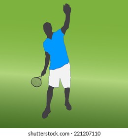 Vector silhouette of a man playing tennis.