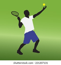 Vector silhouette of a man playing tennis.