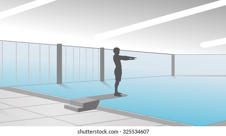 vector silhouette of man in the pool