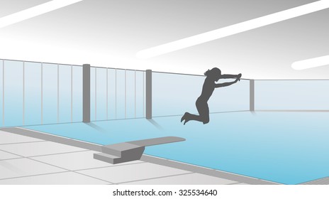 vector silhouette of man in the pool