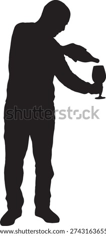 vector, Silhouette of a man pouring a glass cup of wine
