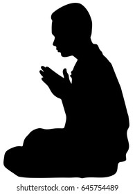 Vector silhouette of Man praying. Asian man hand praying, Hands folded in prayer concept for faith, Hands folded in prayer concept for faith, spirituality and religion.