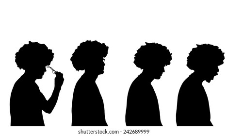 Vector silhouette of a man in profile on a white background.