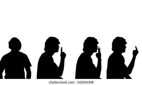 Vector silhouette of a man in profile on a white background.