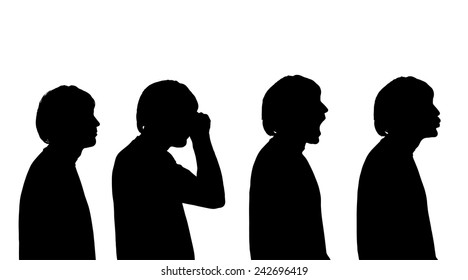 Vector silhouette of a man in profile on a white background.