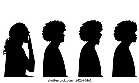 Vector silhouette of a man in profile on a white background.
