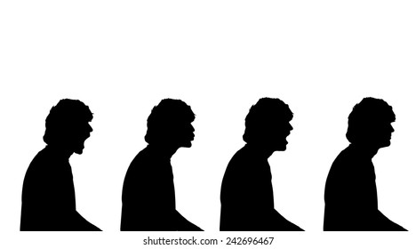 Vector silhouette of a man in profile on a white background.