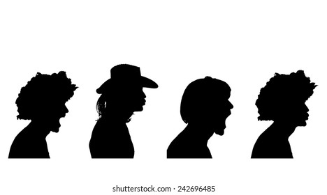 Vector silhouette of a man in profile on a white background.