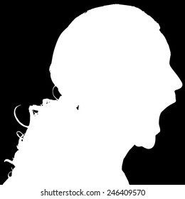 Vector silhouette of a man in profile on a black background.