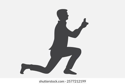 Vector silhouette of a man proposing marriage. Flat style.