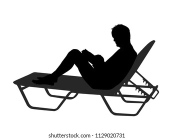 Vector silhouette of a man read book on chaise longue on white background