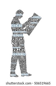 vector silhouette of a man reading a newspaper tag cloud illustration