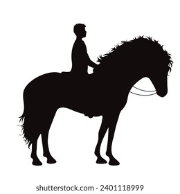 Vector silhouette of man riding his horse on white background. Symbol of animal and horse riding.