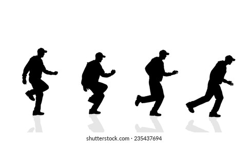 Vector silhouette of a man running on a white background.