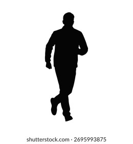 vector silhouette of a man running slowly on a white background.