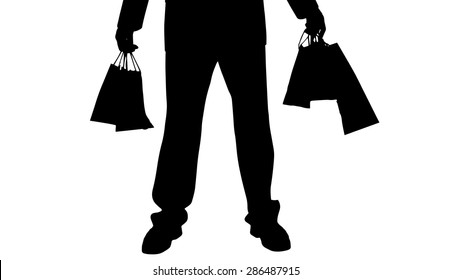 Vector silhouette of a man with a shopping bag.