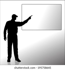 Vector silhouette of a man with a sign for text.