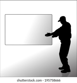 Vector silhouette of a man with a sign for text.