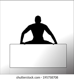 Vector silhouette of a man with a sign for text.