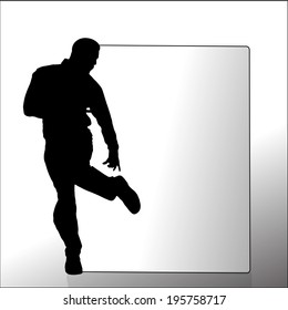 Vector silhouette of a man with a sign for text.
