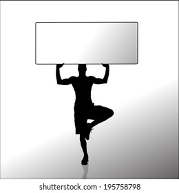 Vector silhouette of a man with a sign for text.