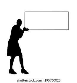 Vector silhouette of a man with a sign for text.