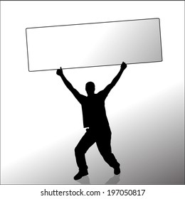 Vector silhouette of a man with a sign for text.
