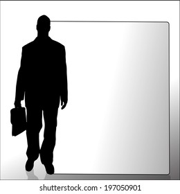 Vector silhouette of a man with a sign for text.