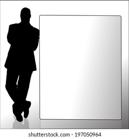 Vector silhouette of a man with a sign for text.