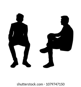 Vector silhouette of man  sitting, different poses, business people, black color,  isolated on white background