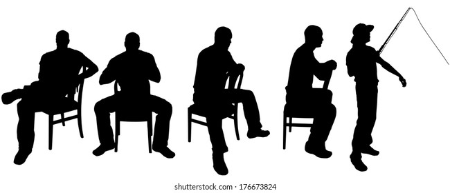 Vector silhouette of man sitting on chairs.