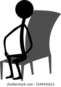 Vector silhouette of man sitting on chair, man sitting flat icon stock illustration