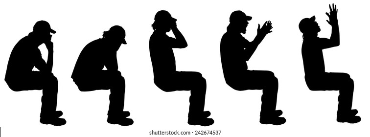 Vector silhouette of a man sitting on a white background.