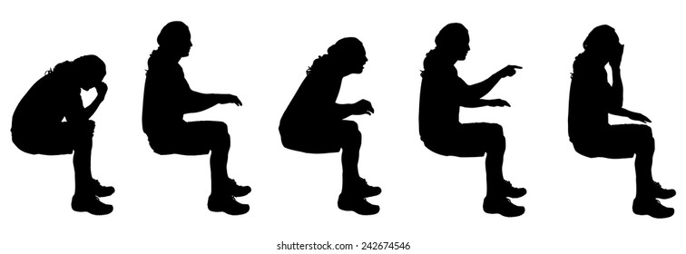 Vector silhouette of a man sitting on a white background.