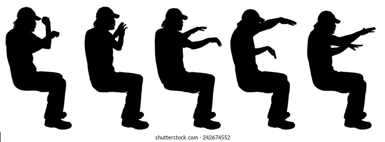 Vector silhouette of a man sitting on a white background.